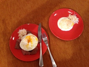 Lunch for mama and baby! Pastured eggs and sauerkraut! Mama also has liverwurst.